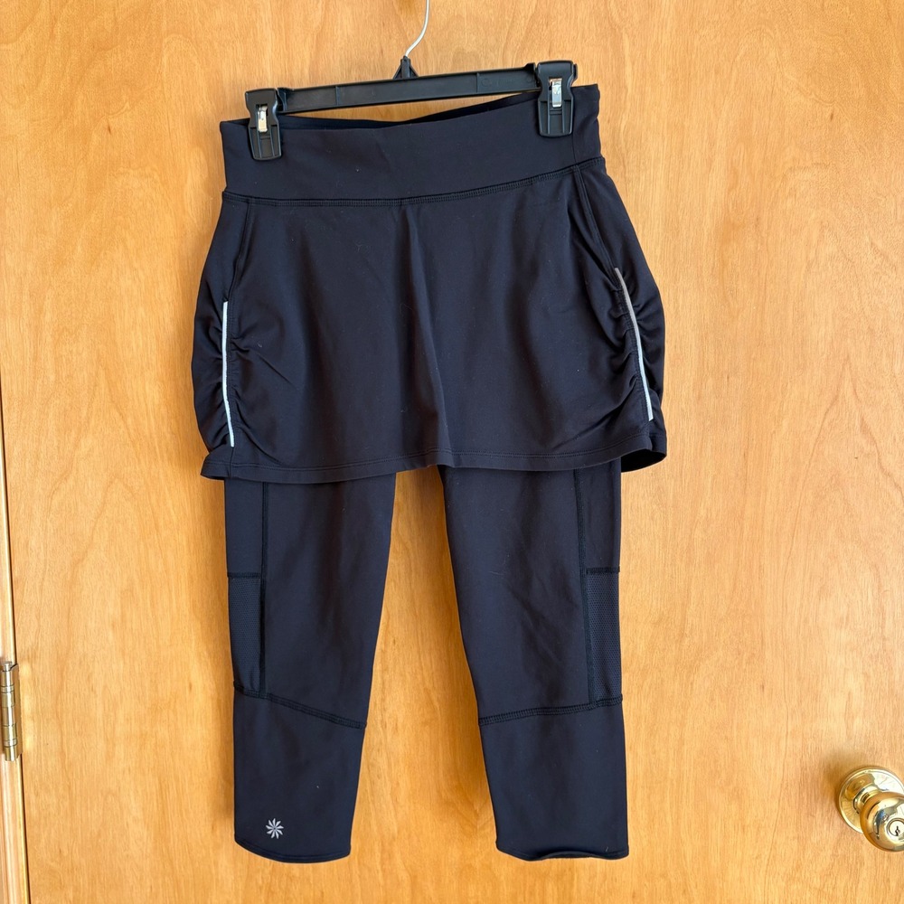 Athleta Skapri Skirted Leggings Women S‎ Black Ruched Capri 862116